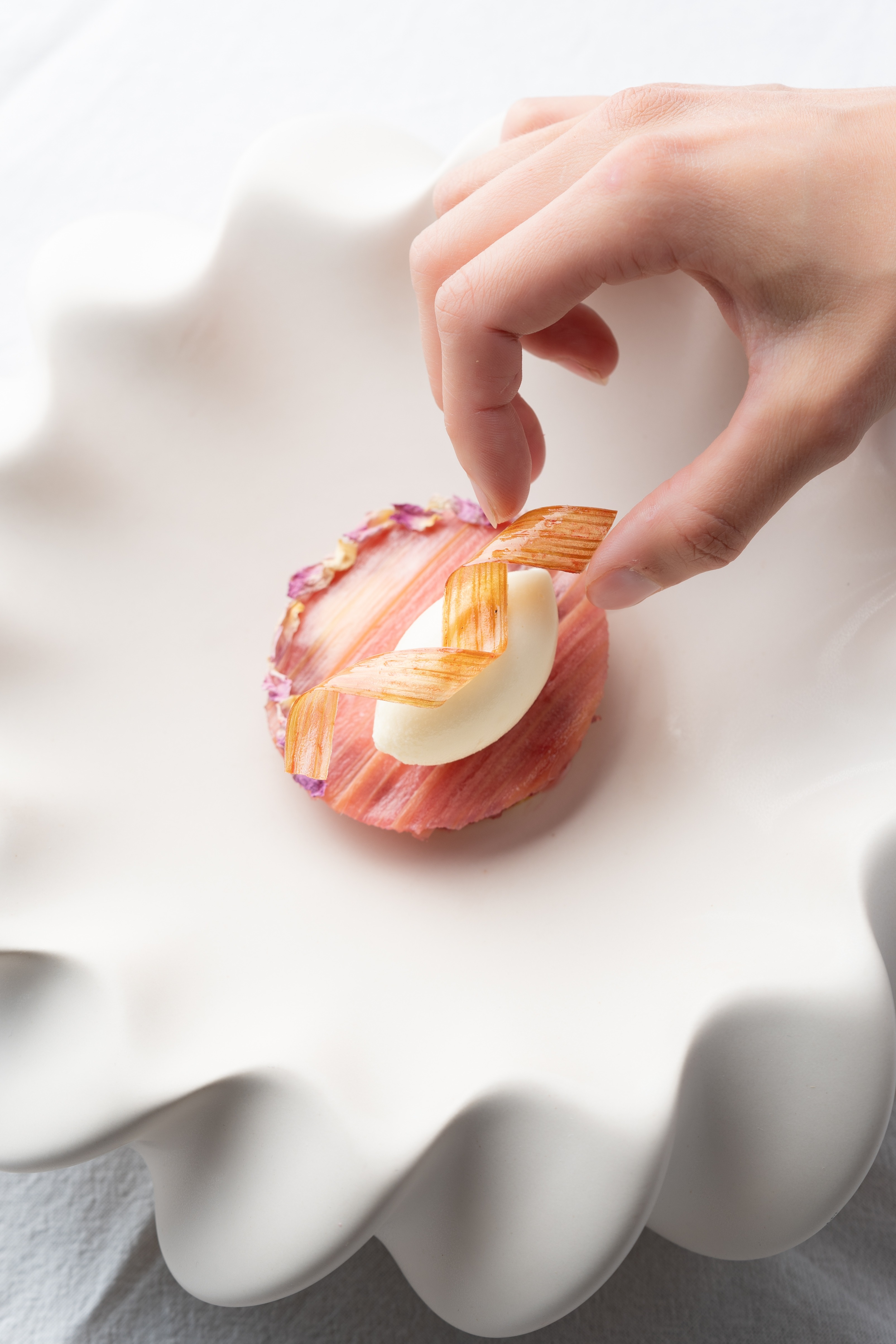 Emplatado de postre de ruibarbo